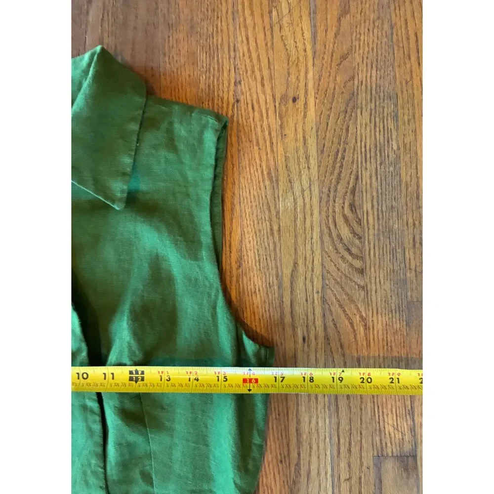 ZARA Green Linen Belted Sleeveless Wide Leg Jumpsuit Overalls Women's Size Small